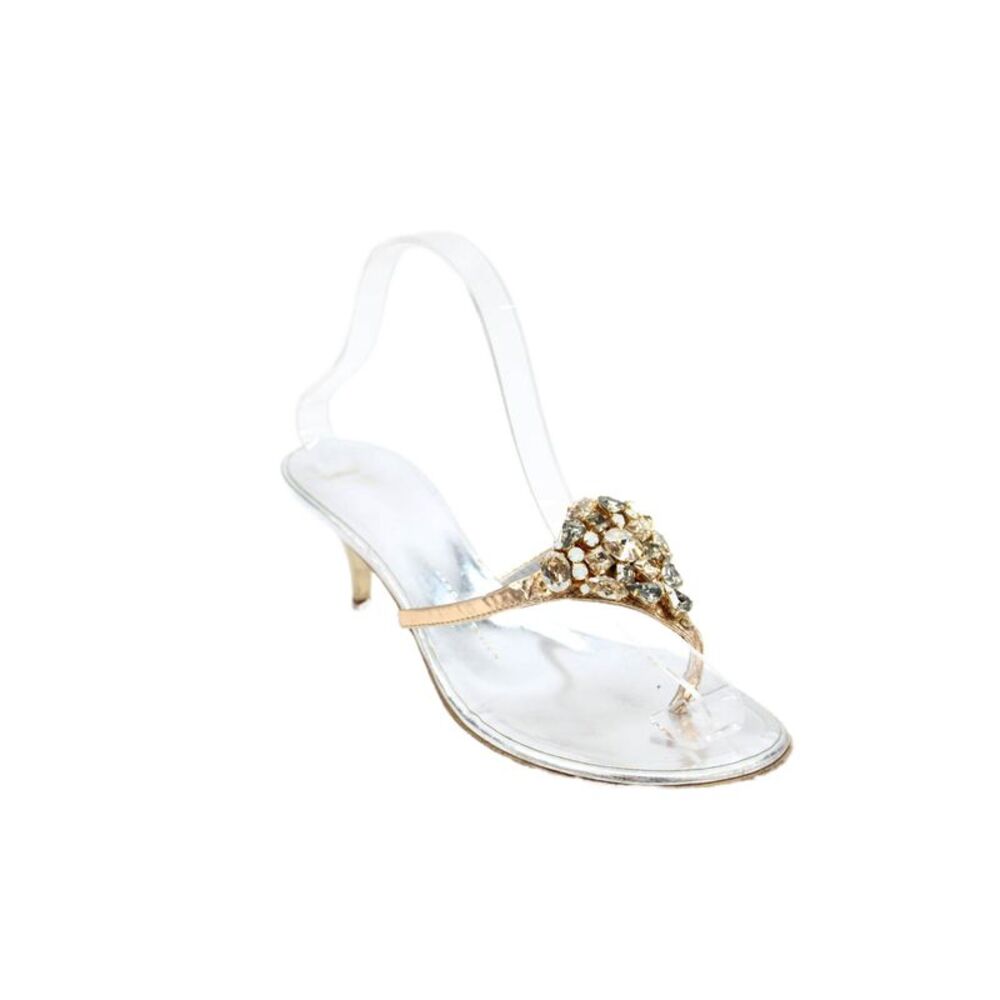 Giuseppe Zanotti Design Womens Leather Embellished Kitten Heels Gold Size 8.5